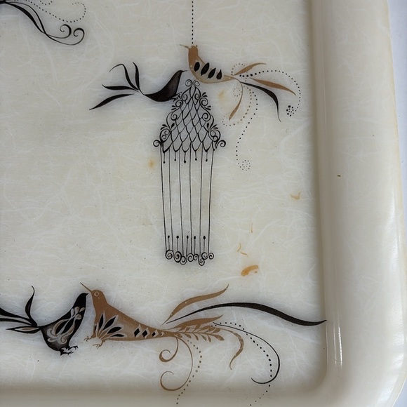 Mid Century cream resin TV tray gold and black birds bird cage vintage retro - Picture 12 of 14